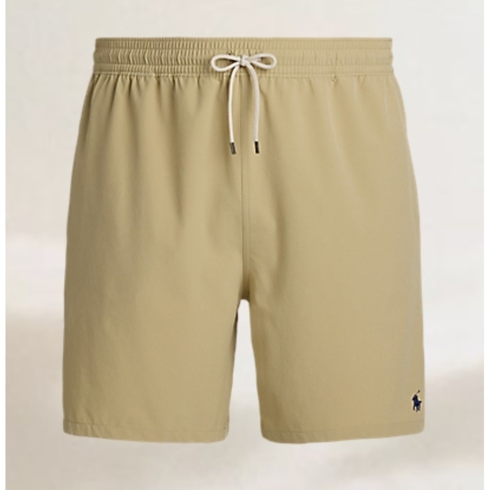 Polo Ralph Lauren Tan w Blue PonyStretch Swim Trunks Board Short Men's Size 3XLT